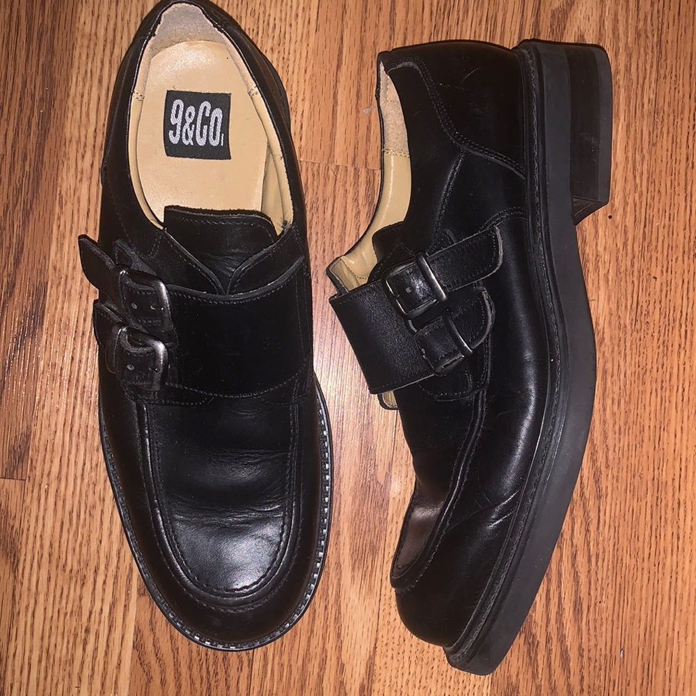 Men’s 11 shoes blk leather dress flats loafers